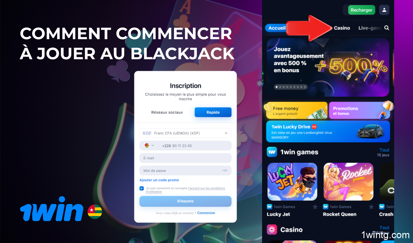 Après avoir créé un compte et approvisionné leur solde, les joueurs du Togo peuvent commencer à jouer au Blackjack sur 1win Casino